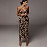 Lwd31658 Sleeveless V-Neck Halter Midi Dresses Leopard Print Club Sheath Dress Gaun