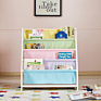 Manufacture Design Children Bookcase White Book Shelves Kids Wooden Bookshelf with Pocket Storage Book Rack Canvas