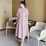 Maternity Short Sleeve Dress Korean Loose Mid Length Plaid Dress