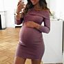 Md2006 Spring Long Sleeve Off-Shoulder Ribbed Maternity Dresses Pregnant Clothes Women Maternity Clothing Dress