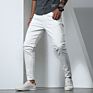 Men Stretch Solid White Jeans Stylish Skinny Pants Tapered Jeans for Man