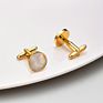 Mens Jewelry Gold Plated Copper Brass round White Shell Mother of Pearl Cufflinks