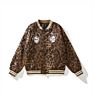 Mens Motorbike Style Embroidery Leopard Print Flannel Varsity Bape Couple Sherpa Bomber Jacket
