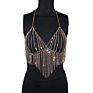 Mesh Rhinestone Tassel V Neck Backless Camisole Sleeveless Halter Metal Chain Party Crop Top Push up Backless Dance Camisole