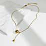 N0561 Design Ball Pendant Layered Necklace Women Dainty Stainless Steel Beaded Herringbone Chain Necklaces Jewelry