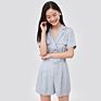 Naivee Workplace Morandi High Waist Belt Short Sleeve Jumpsuit Shorts for Women