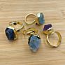 Natural Amethyst Raw Quartz Ring Gemstone Crystal Gold Plated Rings Beautiful Rainbow Colorful Fluorite Ring Adjustable