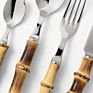 Natural Bamboo Silverware Set with Serving Utensils, Stainless Steel Forged Cutlery Salad Fork and Spoon Set for Hotel