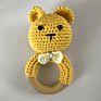 Natural Wooden Baby Ring Toys Crochet Infant Teething Handmade Animal Bear Rattle