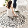 Nordic Ethnic Style Cotton Linen round Floor Mat for Living Room Bedroom Anti-Slip Doormat Tassels Boho Carpet