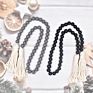 Nordic Style Black and Gray Creative Cotton Rope Tassel Wood Garland with Nartural Wooden Beads