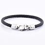 Personalized Charm Men Braided Brown Wristband Stainless Steel Leather Bracelet