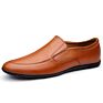 Plain Loafers Shoes for Men Casual Slip on with Dual Elastic Band Genuine Leather Apron Toe Flat