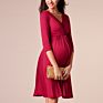 Pleated Deep V-Neck Maternity Nursing Dress