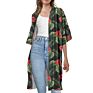 Polynesian Tribe Floral Print Half-Sleeved Cardigan Long Coat Casual plus Size Coats