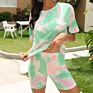 Popular Tie Dye O Neck Short Sleeve Two Piece Sets Loose Tops and Shorts Sets Leisure Streetwear Two Piece Set