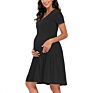 Pregnant Dress for Women Solid Color Floral Short Sleeve V Neck Swing Midi Ruffle Loose Maternity Pregnant Dress