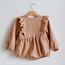 Products Organic Baby Girl Dark Pink Long Sleeve Crawl Pants with Hair Flower Hidden Button Children's Wear Wh