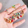 Rainbow Glass Seed Beads Raw Druzy Natural Stone Drop Earrings