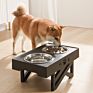 Raiseable Stainless Steel Dog Bowl with Stand Adjustable Elevated Raised Foldable Dog Food Stand Bowl Table with Paw