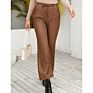 Ready to Ship Female Casual Pu High Waist Wide Leg Faux Leather Pants for Women