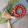 Red Farmhouse Wood Bead Garland with Tassels, Rustic Christmas, Home Decor Beads