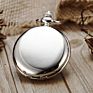 Retro Black Silver Smooth Steampunk Quartz Palin Pocket Watch Stainless Steel Pendant 30Cm Chain for Men