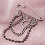 Retro Silver Punk Pins Key Multilayer Chain Metal Brooch for Women Man Hip Hop Long Chain Coat Accessories Brooch