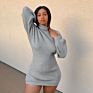 Ribbed Autumn Orange Sweater Dress Color Block Bodycon Turtleneck Knitted Dress for Women