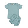 Ribbed Cotton Short Sleeve Solid Color Toddler Kid Baby Girl 2 Piece Outfits Clothing Shorts Sets