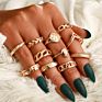 round Diamond Ring Set Geometric Joint Ring 11 Piece Set Combination Gold Ring