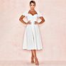 Rs1503 Elegant French Style Blank Dress Boho Puff Sleeve Square Neck Slit Women Dresses Slim A-Line Vestido