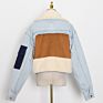 Rt027 Women's Jean Jacket Comfortable Patchwork Coat Color Block Crop Jacket Girls Warm Denim Clothes