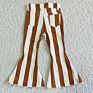 Rts Baby Girls Orange Stripe Denim Stretchy Knit Kids Toddler One Piece Bell Bottom Pants Jeans Trousers