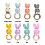 Safety Bpa Free Silicone Baby Wooden Rabbit Crochet Bunny Rattles