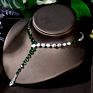 Saudi Arabian Necklace Set Women's Transparent Green Cubic Zircon Drop Shaped Long Pendant Earring Set