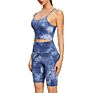 Seamless Ribbed Seamless Tie-Dyed Spaghetti Strap O Collar Yoga Sports Veat Bra and Shorts Set