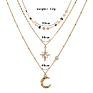 Sept Multilayer Crystal Pendant Necklace for Women Gold Plated Star Moon Crescent Choker Necklaces Jewelry