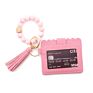 Silicone Bead Pu Bracelet Card Holder Purse Leopard Print Tassel Wallet Leather Keychain