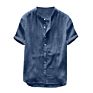 Solid Color Button up Shirt Fasion Mens Short Sleeve Cotton Linen Shirts