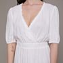 Solid Color V Neck Long Dress Pleated Maxi Elastic Waist Dresses Women Casual