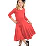 Solid Colors Cotton 3/4 Long Sleeves Girls' Princess Seam A-Line Dress with Full Skirt