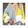 Spring and Autumn Oversize Top Loose Long Sleeve Contrast Color Knitted Pullover round Neck Women's Sweater