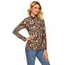 Spring Light Temperament Hedging Half High Collar Slim Leopard Print Long Sleeve T-Shirts for Women