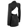 Spring Pu Black Tuxedo Hollow Out Ladies Suit V-Neck Women Suit