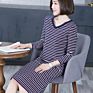 Spring V-Neck Stripe Wrap Hip Dress Medium Length One-Step Skirt Bottom Dress Knee Length Skirt for Woman