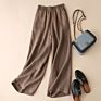 Spring Women's Cotton Linen Casual Long Pants High Waist Wide Leg Plain All Match Pant B13901X