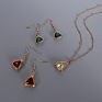 Stainless Steel Green Zircon Emerald Green Jewelry Woman Jewelry Crystal Triangle Pendant Necklace Earrings