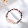 Strawberry Crystal Pixiu Charm Elastic Garnet Tourmaline Beaded Bracelets for Women and Girls