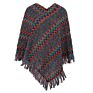 Striped Light Casual Women Shawl Cloak Jacquard Knitting Sweater Tassel Crew Neck Sweater